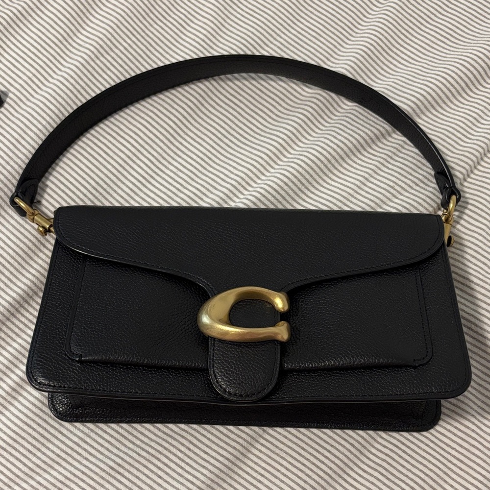 Coach Tabby Black Leather Shoulder Bag/Crossbody with Gold Accent